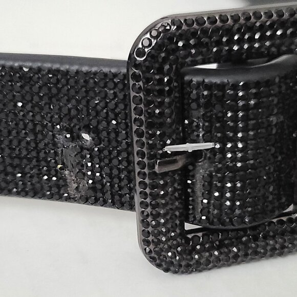 NWOT Anthropologie Cross Buckle Leather Belt In Black  Size Small Anthropologie Square Gem Sequin Belt S Black 1 3/8\ main image 3